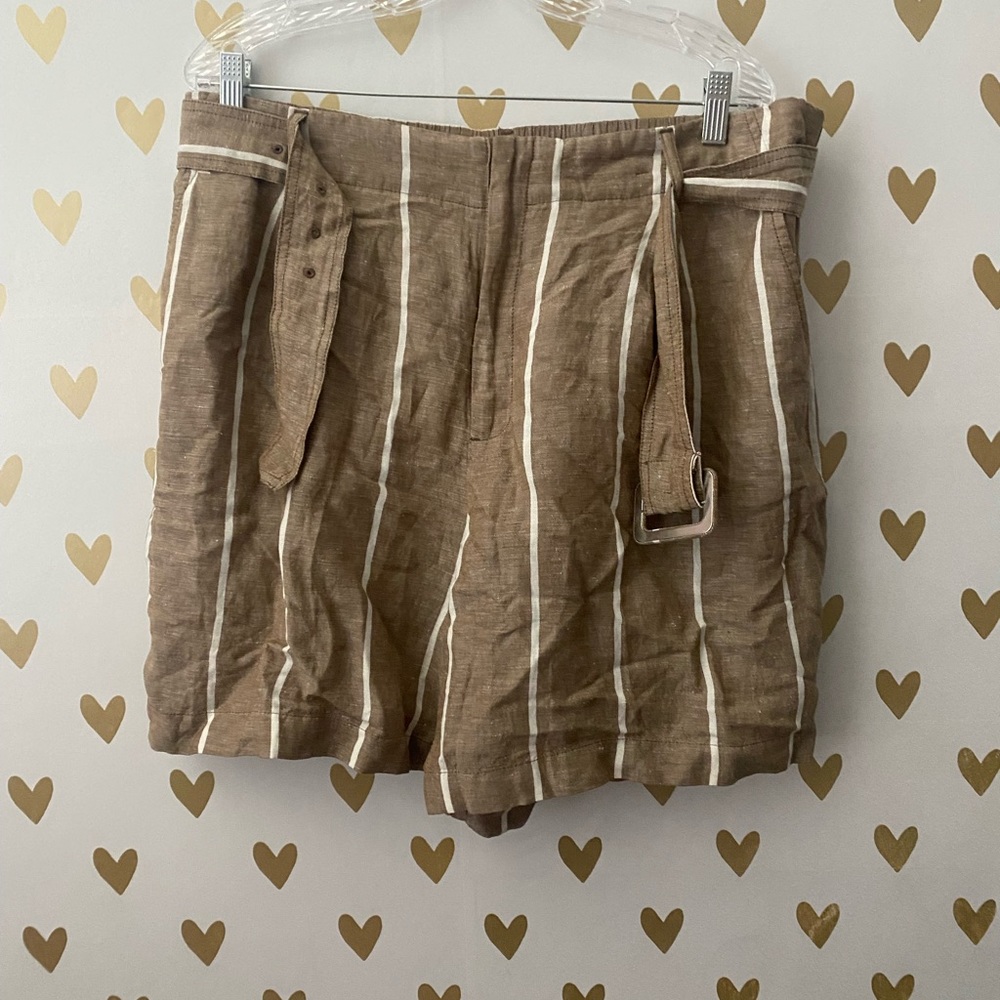 A New Day Tan Striped Midi Length Belted Shorts w/ Pockets